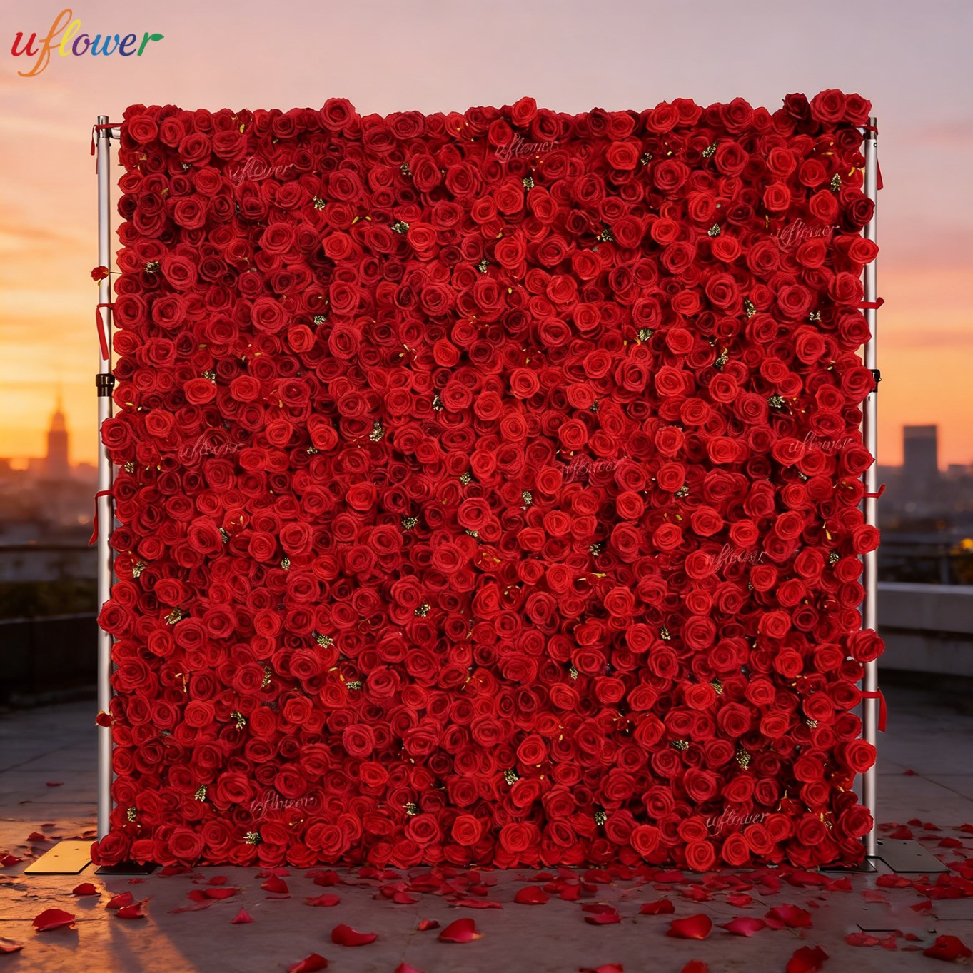 Flower Wall Panel - Dinding Bunga Mawar Merah Buatan Uflower,